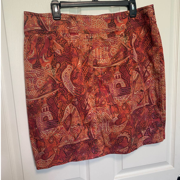 Chico’s Burnt Orange & Gold Abstract Print Mini Skirt XL - Picture 6 of 9
